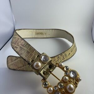 Leatherock Vintage Jeweled Gold Leather Rhinestone Belt Size S